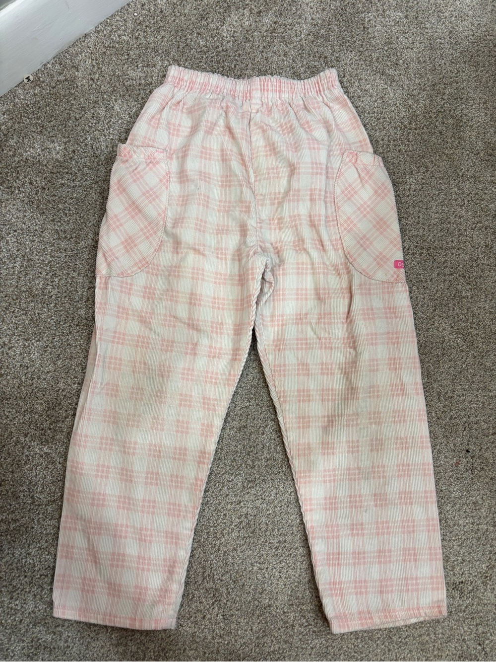 Vintage Osh Kosh pink and white plaid pants elastic waistband cottagecore sz 6